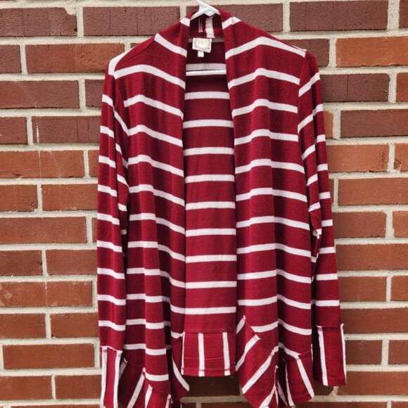 TruSelf Red White Striped Open Cardigan - Size XL - Picture 1 of 5